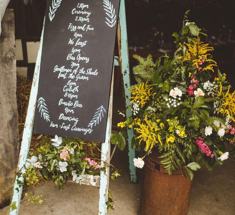 Chalkboard Welcome Sign For Wedding // Daisy By Halfpenny London For A Boho Barn Wedding In Yorkshire With Decor By Wild At Heart Weddings Images By Photography 34