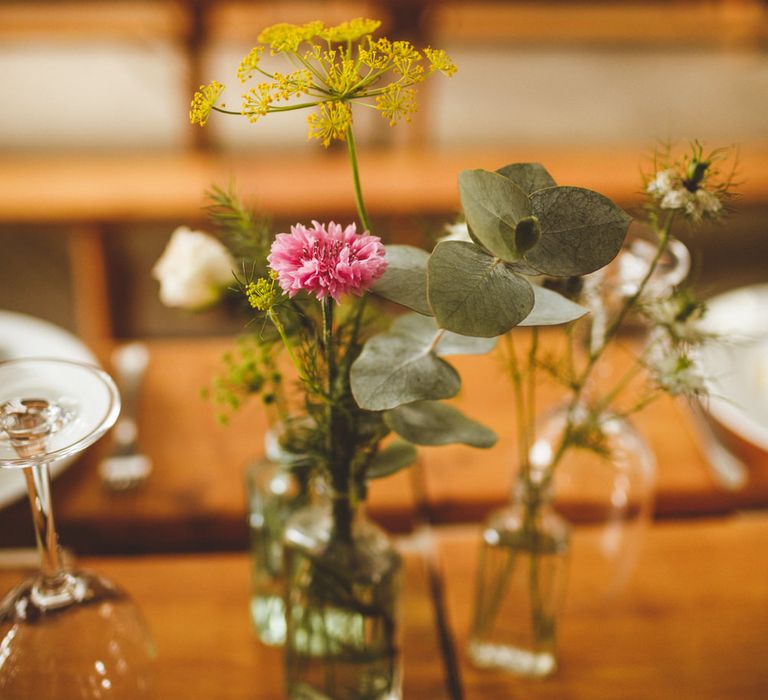 Bud Vase Wedding Decor // Daisy By Halfpenny London For A Boho Barn Wedding In Yorkshire With Decor By Wild At Heart Weddings Images By Photography 34