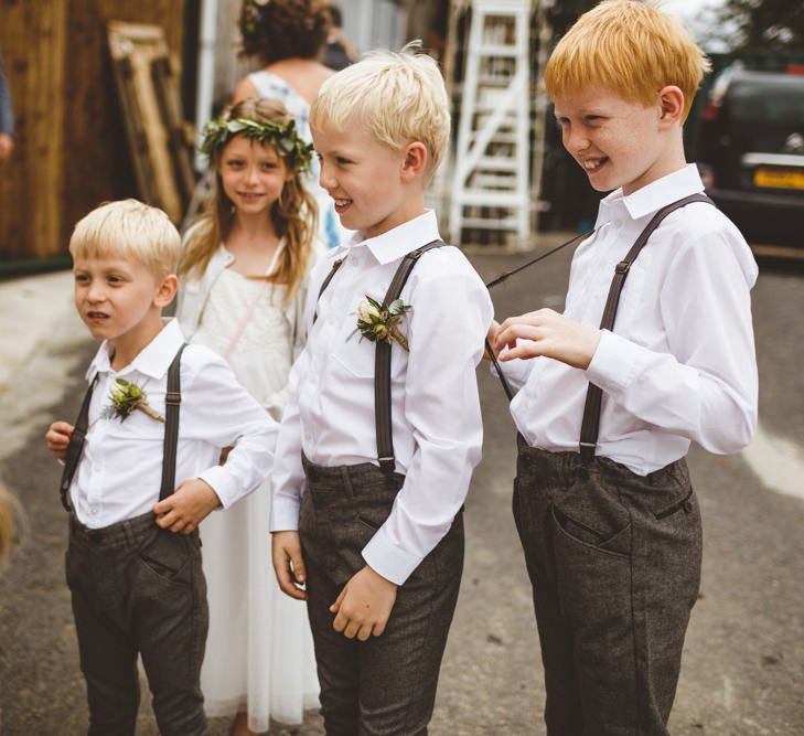 Page Boys In Braces For Wedding // Daisy By Halfpenny London For A Boho Barn Wedding In Yorkshire With Decor By Wild At Heart Weddings Images By Photography 34