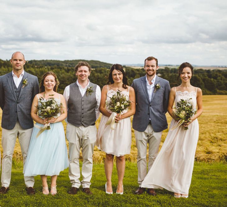 Groom & Groomsmen In Pale Chinos And Grey Textured Jackets By Reiss // Daisy By Halfpenny London For A Boho Barn Wedding In Yorkshire With Decor By Wild At Heart Weddings Images By Photography 34