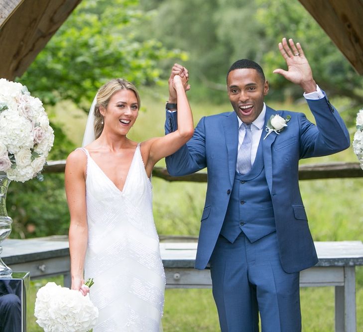 Outdoor Ceremony at Millbridge Court, Surrey | Bride in Anita Massarella Bridal Gown | Groom in Navy Cad and The Dandy Suit | Anneli Marinovich Photography