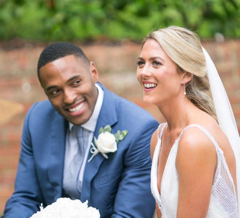 Outdoor Ceremony at Millbridge Court, Surrey | Bride in Anita Massarella Bridal Gown | Groom in Navy Cad and The Dandy Suit | Anneli Marinovich Photography