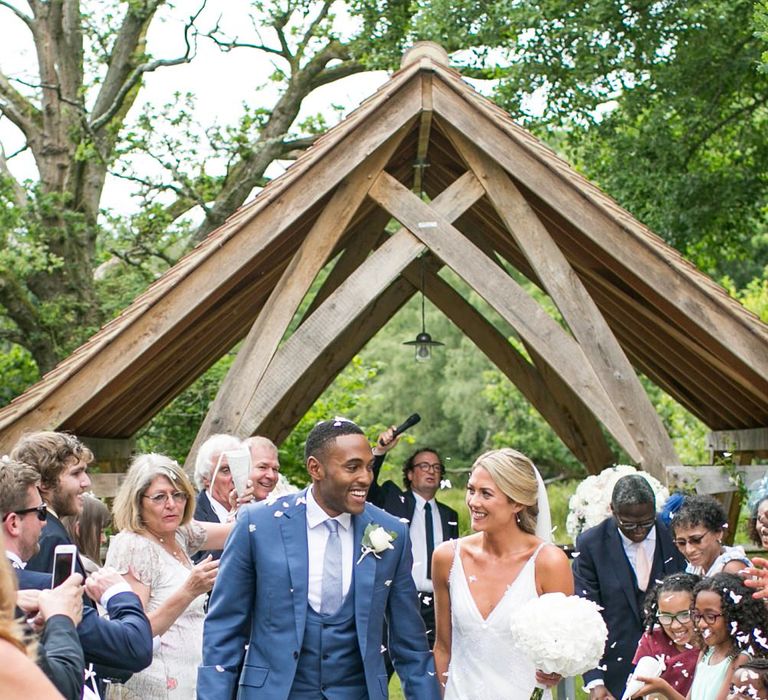 Outdoor Ceremony at Millbridge Court, Surrey | Bride in Anita Massarella Bridal Gown | Groom in Navy Cad and The Dandy Suit | Anneli Marinovich Photography