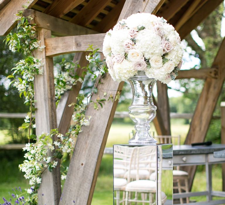 Outdoor Ceremony at Millbridge Court, Surrey | White Hydrangea Flowers | Anneli Marinovich Photography