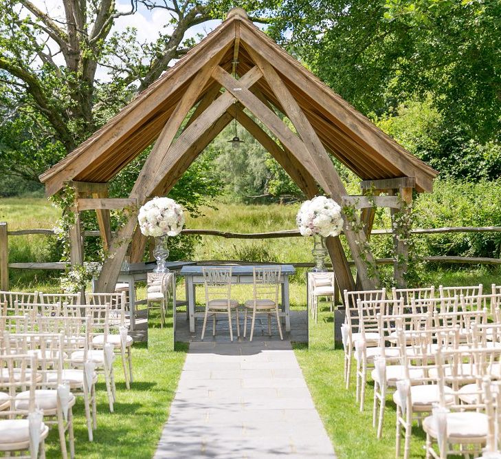 Outdoor Ceremony at Millbridge Court, Surrey | White Hydrangea Flowers | Anneli Marinovich Photography