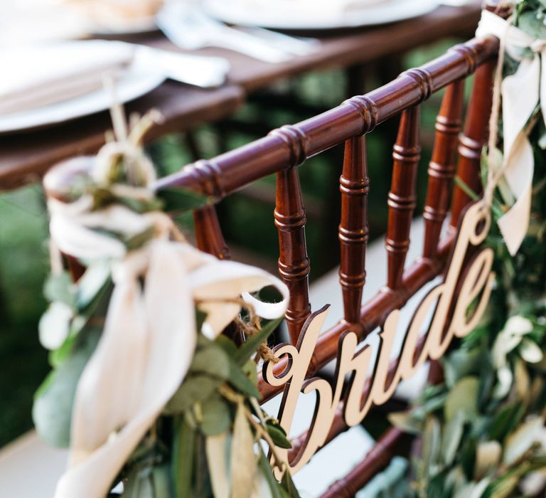 Bride Sign with Greenery Garland Chair Back Decor