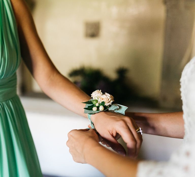 Delicate Peach Rose Bridesmaid Wrist Corsage