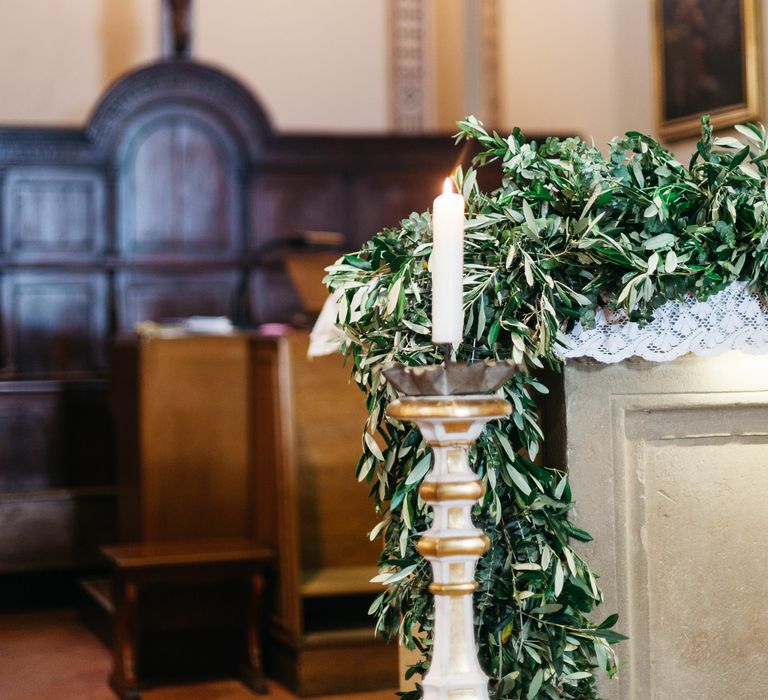 Church Candle and Greenery Garland