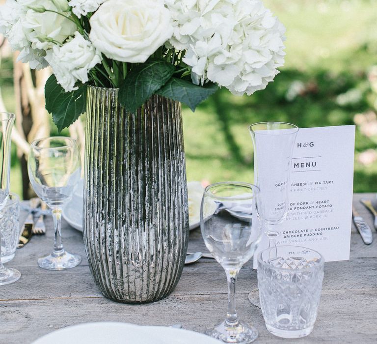 Mercury Vase And White Wooden Wedding Table Number // Wedding Table Details From The Sainsbury’s Home Wedding Collection