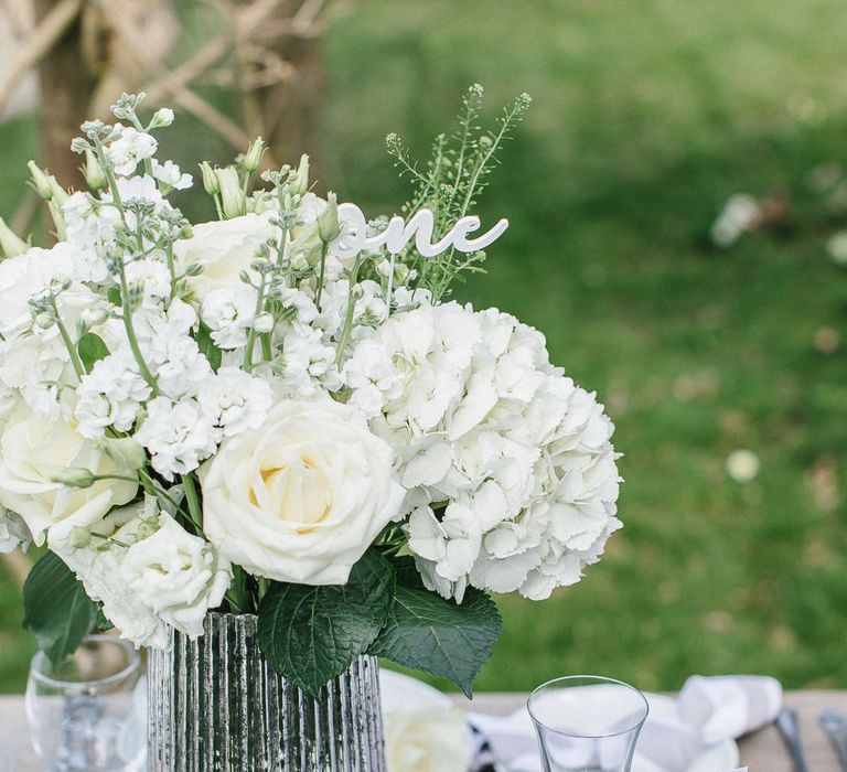 Mercury Vase And White Wooden Wedding Table Number // Wedding Table Details From The Sainsbury’s Home Wedding Collection