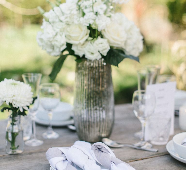 Mercury Vase And White Wooden Wedding Table Number // Wedding Table Details From The Sainsbury’s Home Wedding Collection