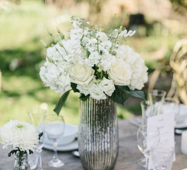 Mercury Vase And White Wooden Wedding Table Number // Wedding Table Details From The Sainsbury’s Home Wedding Collection