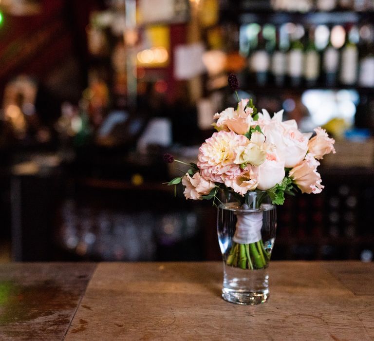 Pink Dahlia Bridesmaid Posey | 60s Inspired London Pub Wedding | The Peasant | Babb Photo