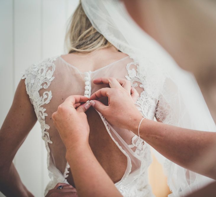 Bride in Lace Sottero and Midgley Quinlynn Wedding Dress