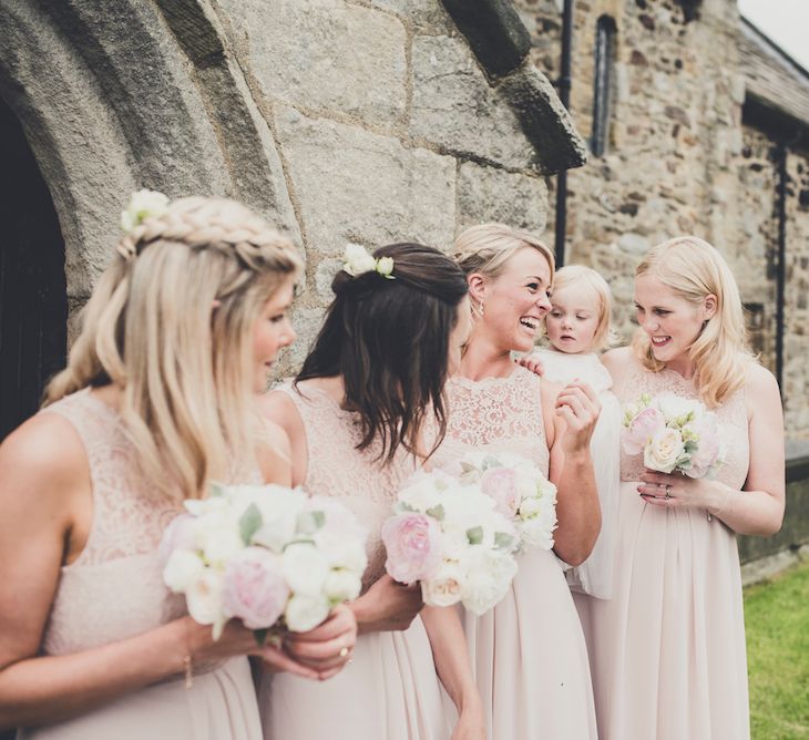 Bridesmaids in Blush Pink Dessy Dresses