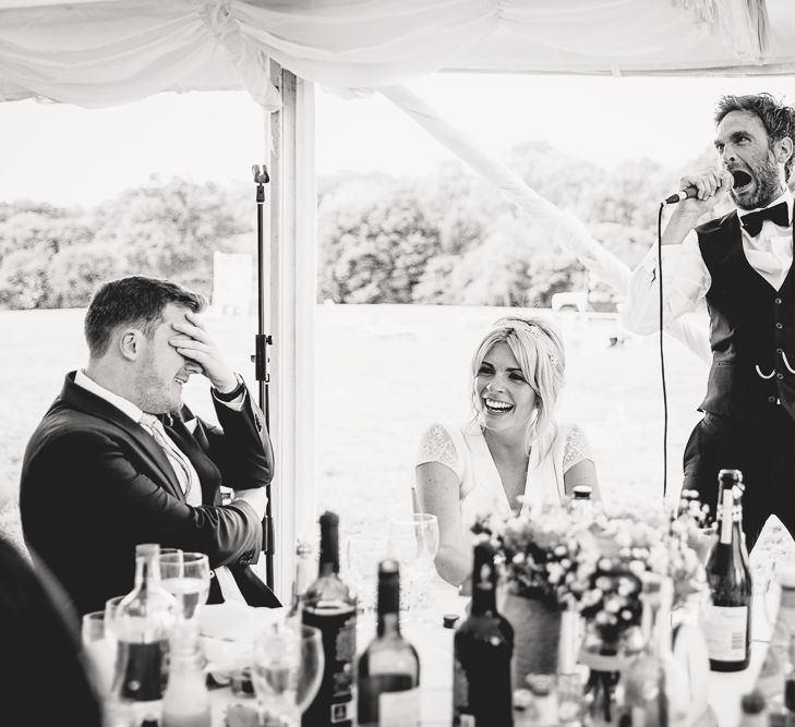 Belle & Bunty Dress For A Meadow Wedding In A Clear Roof Marquee With Peony Bouquets & Images From Love That Smile Photography