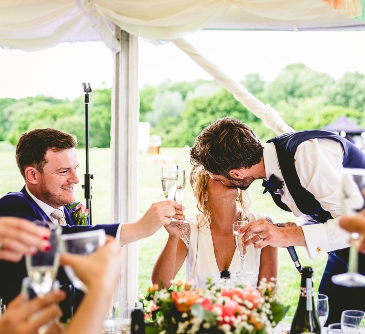 Belle & Bunty Dress For A Meadow Wedding In A Clear Roof Marquee With Peony Bouquets & Images From Love That Smile Photography