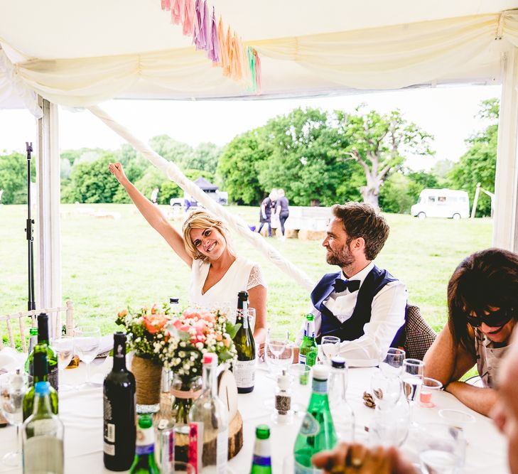 Belle & Bunty Dress For A Meadow Wedding In A Clear Roof Marquee With Peony Bouquets & Images From Love That Smile Photography