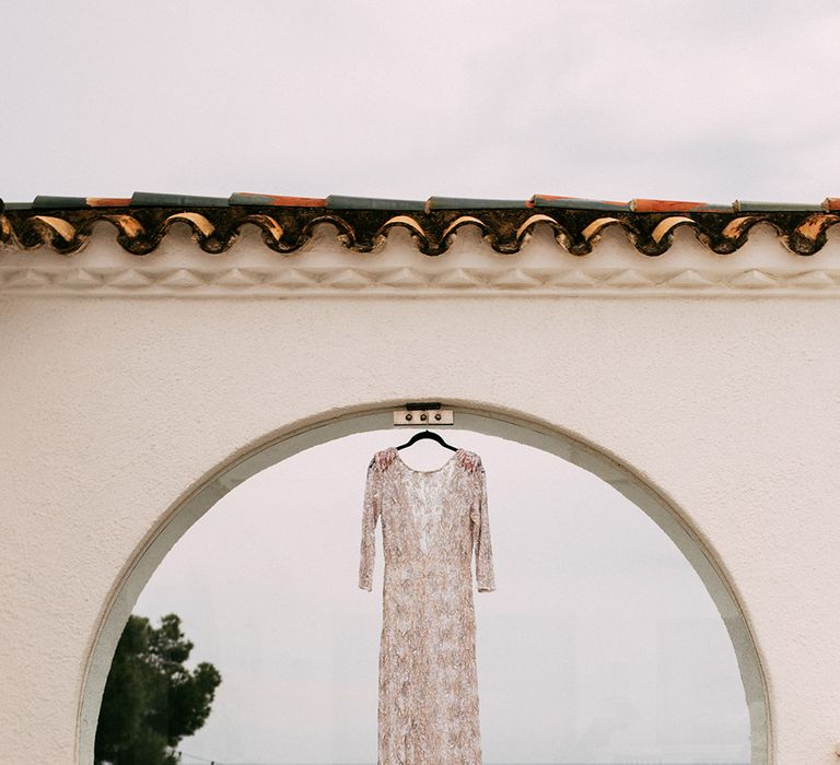 Embellished Ze García Bridal Gown with Front Split | Stylish Outdoor Wedding at Masia Casa del Mar in Barcelona, Spain | Sara Lobla Photography | Made in Video Film