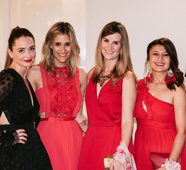 Mad on Honour in Black Dress | Bridesmaids in Different Red Desses | Stylish Outdoor Wedding at Masia Casa del Mar in Barcelona, Spain | Sara Lobla Photography | Made in Video Film