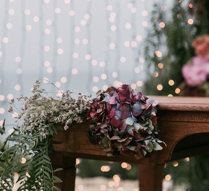 Fairy Lights & Hydrangea Flowers | Stylish Outdoor Wedding at Masia Casa del Mar in Barcelona, Spain | Sara Lobla Photography | Made in Video Film