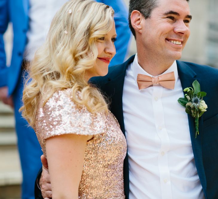 Bride in Gold Sequin Gibson Bespoke Wedding Dress