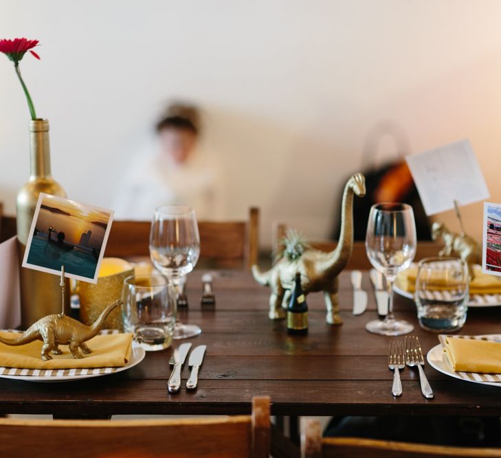 Spray Painted Gold Bottles & Dinosaur Place Settings