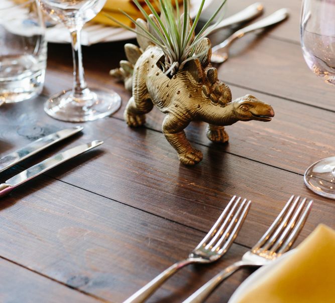 Gold Spray Painted Dinosaur Planters