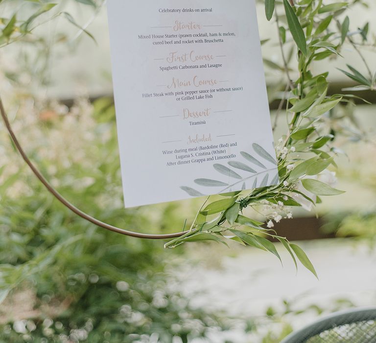 Hoop Menu Sign | Elegant Family Destination Wedding at Malcesine in Italy, Planned by Lake Garda Weddings | Georgina Harrison Photography