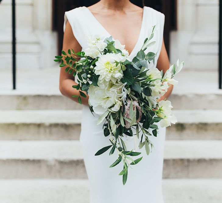 White & Greenery Cascading Bouquet