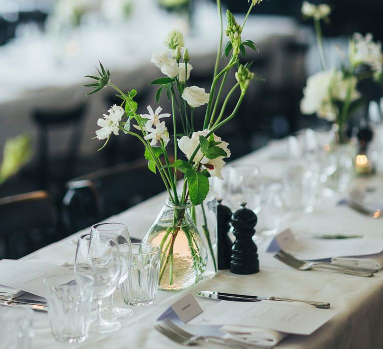 White Flower Stems in Vases