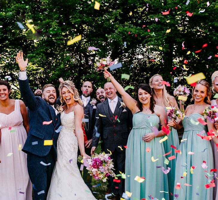 Confetti Moment | Wedding Party | Brightly Coloured Woodland Wedding | Epic Love Story Photography