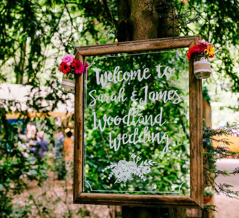 Mirror Wedding Sign | Brightly Coloured Woodland Wedding | Epic Love Story Photography