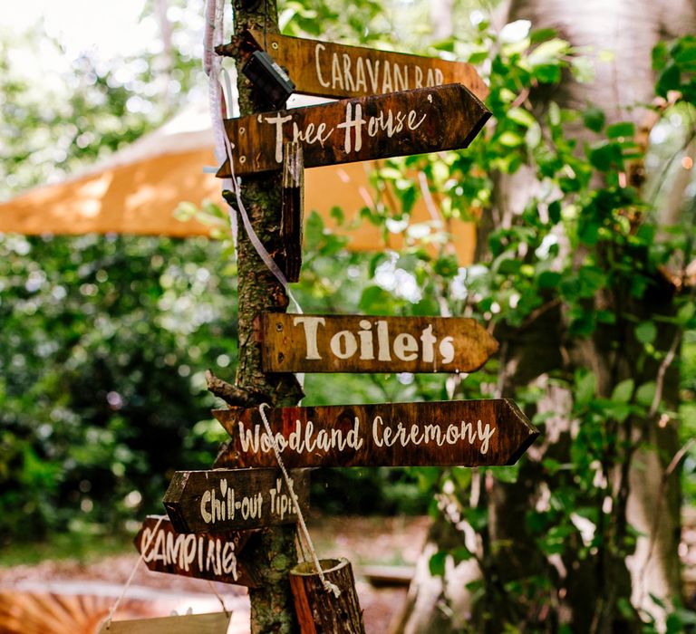 Wooden Sign | Brightly Coloured Woodland Wedding | Epic Love Story Photography