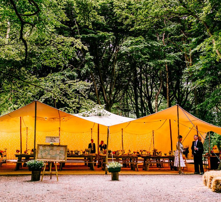 Stretch Tent Reception | Brightly Coloured Woodland Wedding | Epic Love Story Photography