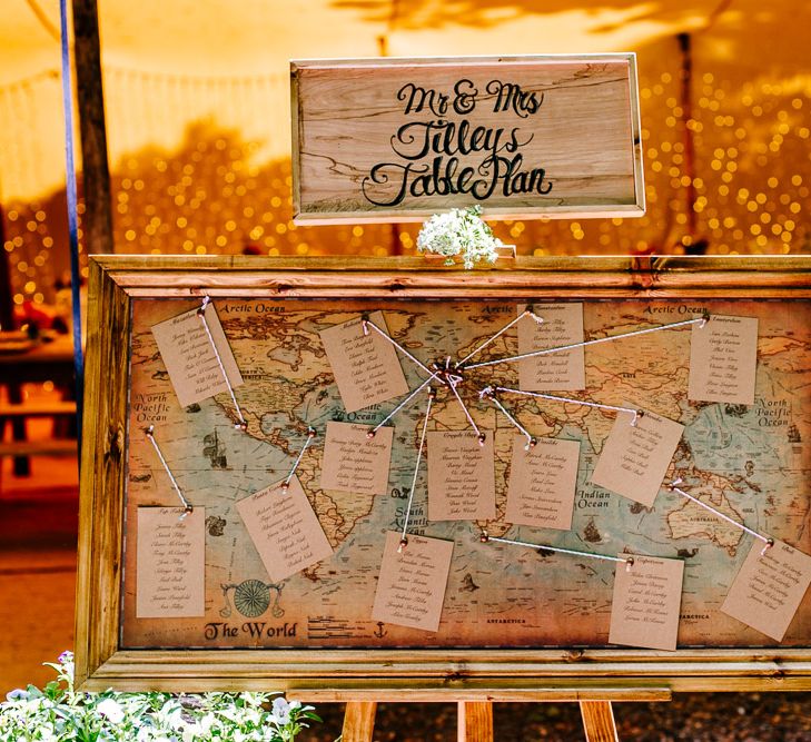 Vintage Map Table Plan | Brightly Coloured Woodland Wedding | Epic Love Story Photography