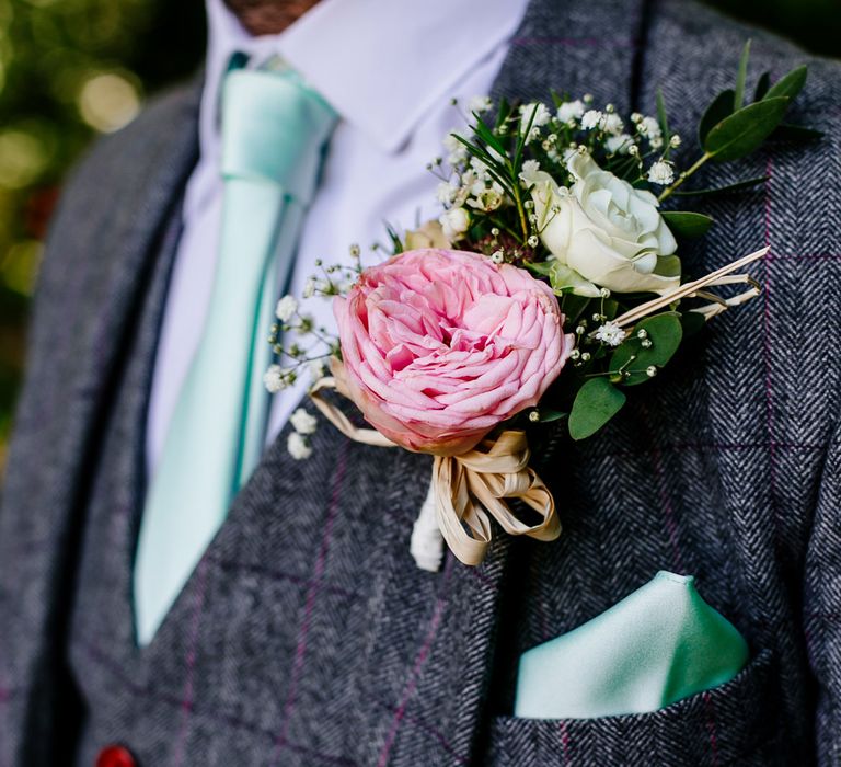 Pink Peony Buttonhole | Brightly Coloured Woodland Wedding | Epic Love Story Photography