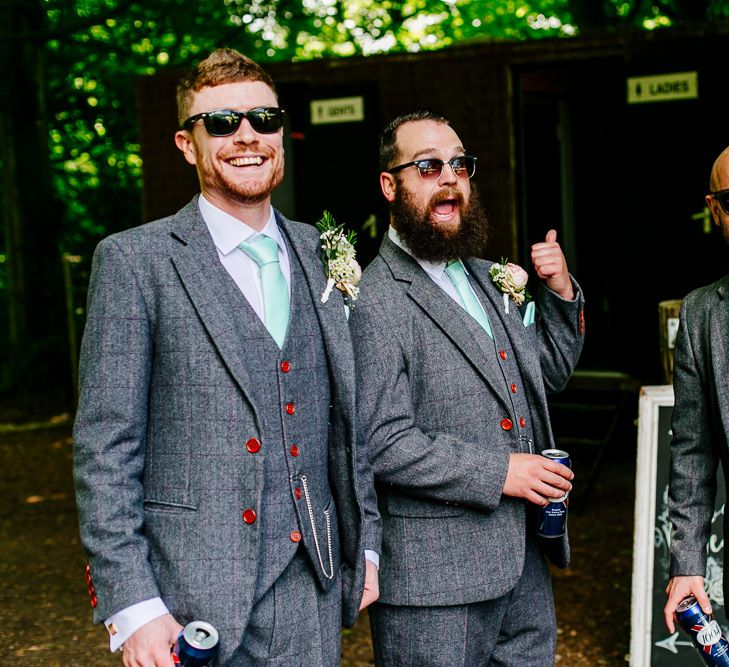 Groomsmen in Grey Tweed Suits | Brightly Coloured Woodland Wedding | Epic Love Story Photography