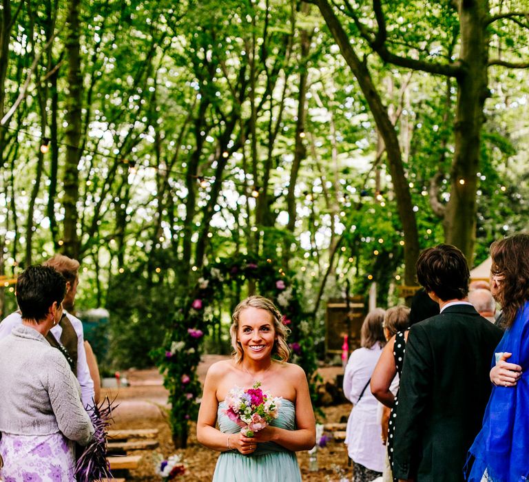 Bridesmaid | Outdoor Wedding Ceremony | Brightly Coloured Woodland Weddingy | Epic Love Story Photography