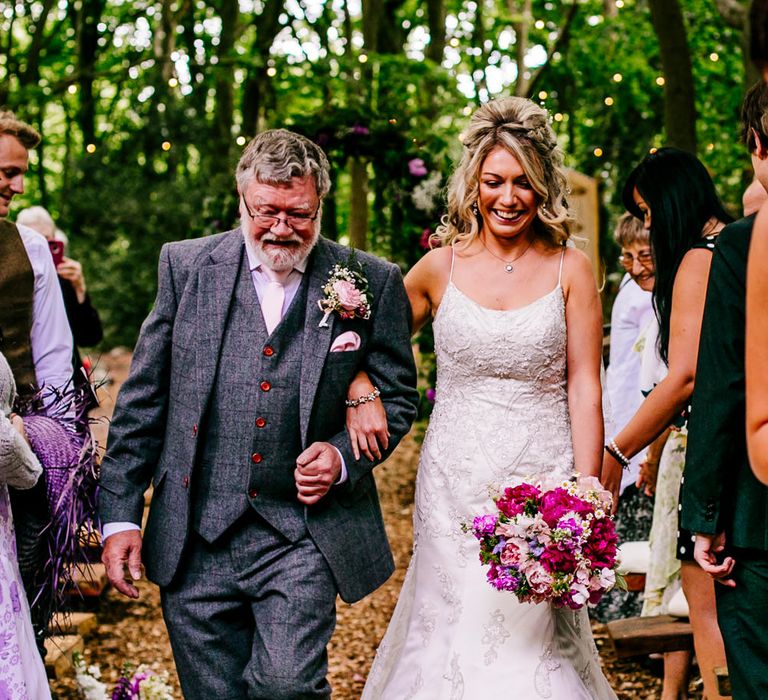 Bridal Entrance | Anna Sorrano Gown | Brightly Coloured Woodland Wedding | Epic Love Story Photography