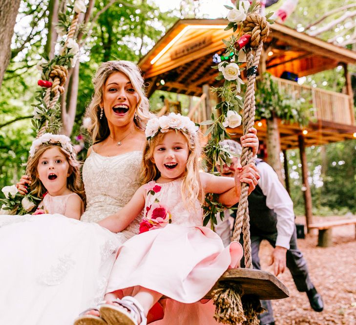 Swing | Bride in Lace Anna Sorrano Gown | Flower Girls | Epic Love Story Photography