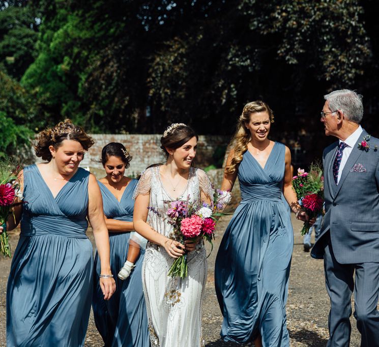 Bridal Party Entrance | Bridesmaids in Blue Dresses