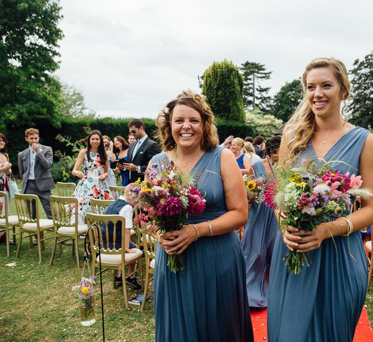 Bridesmaids in Blue Dresses