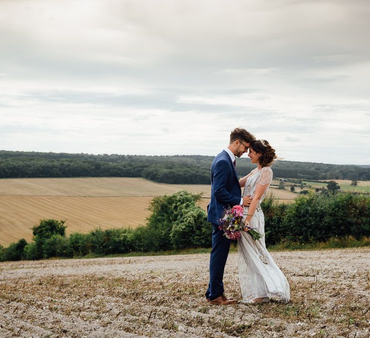 Bride in Pre Owned Jenny Packham Dress Field Portrait