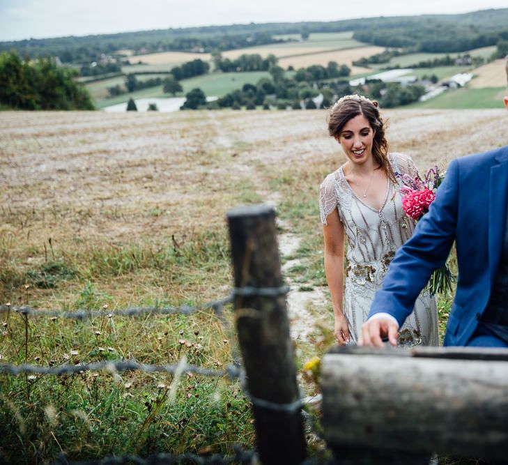 Bride in Pre Owned Jenny Packham Dress Field Portrait