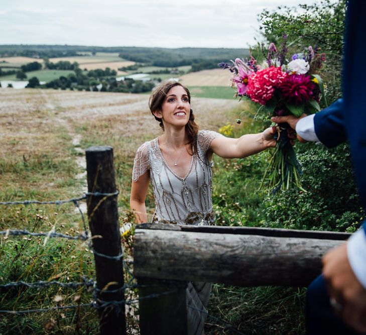 Bride in Pre Owned Jenny Packham Dress Field Portrait