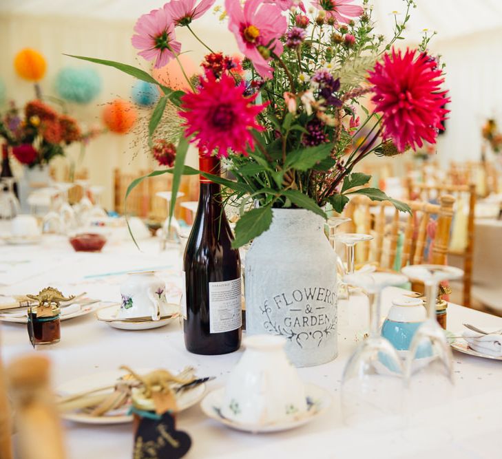 Mason Jars Filled with Wild Flowers Wedding Decor