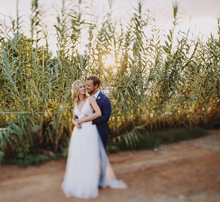 Bride & Groom Portrait | Bride in Flora Bridal Wedding Dress | Raquel Benito Photography