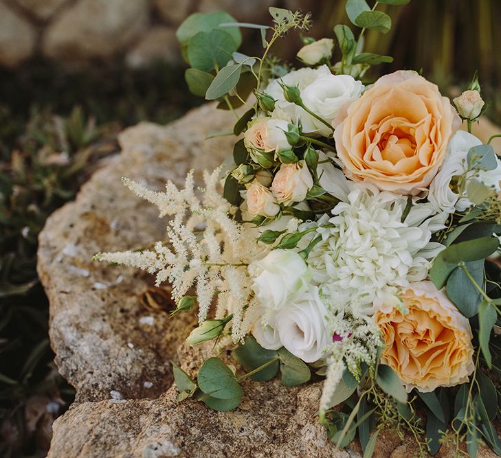 Peach & White Bridal Bouquet | Raquel Benito Photography