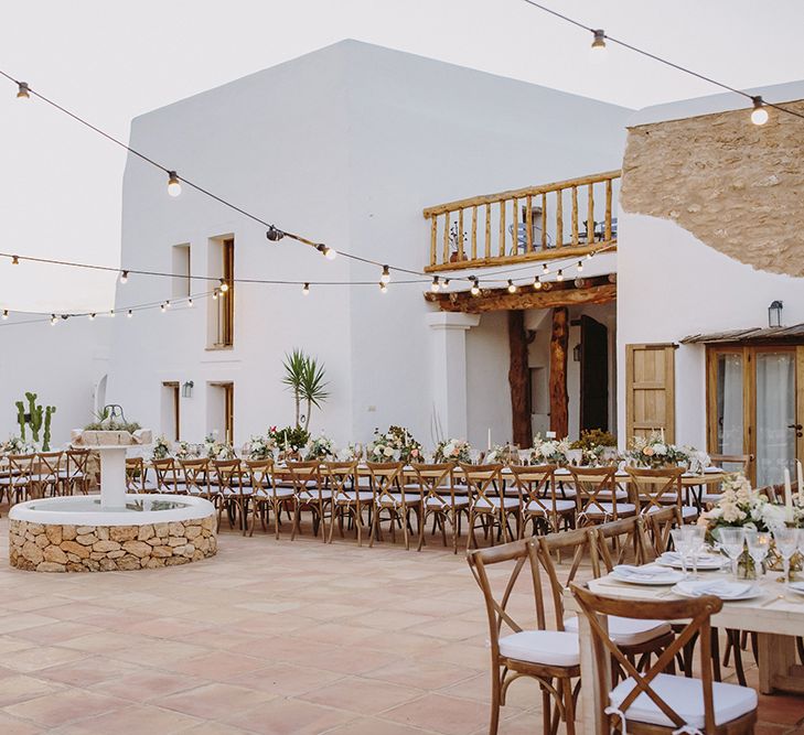 Festoon Lights | Outdoor Las Cicadas Ibiza Destination Wedding | Raquel Benito Photography